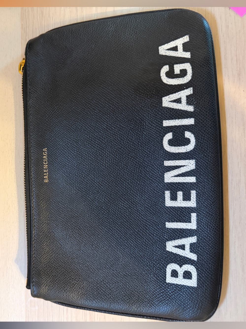 Balenciaga Black Leather Pouch with White Logo